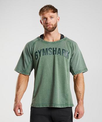 T Shirts Męskie Gymshark Power Washed Rag Top Zielone | PL 3962BEX